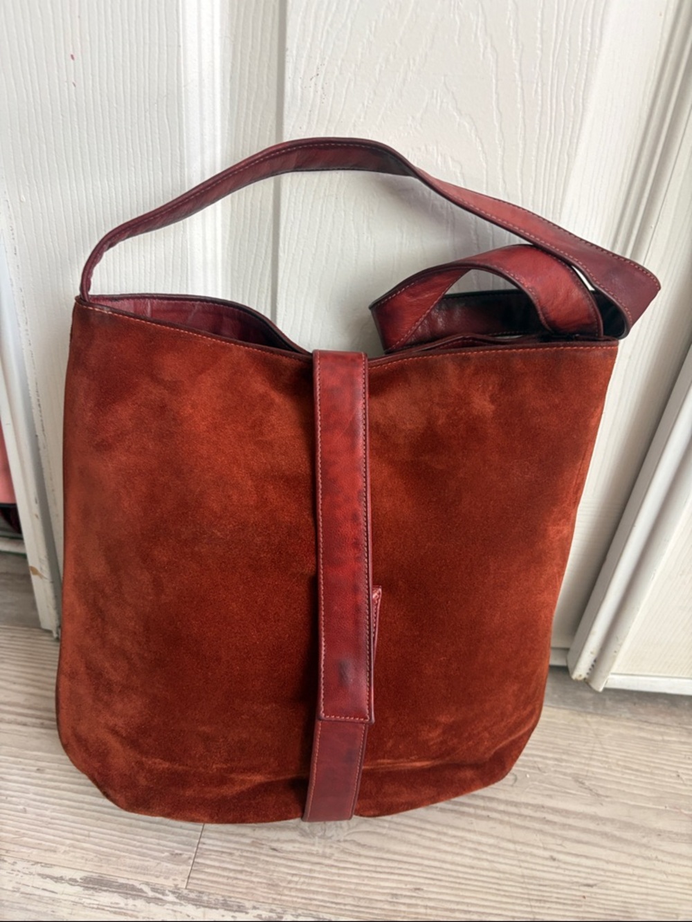 Vtg. Susan Gail Brown Genuine Leather natural suture bag - Picture 5 of 8
